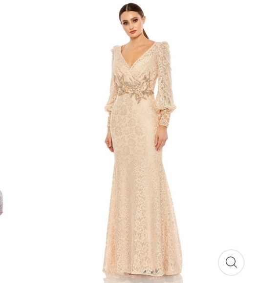 Mac Duggal Dresses & Skirts - Mac Duggal Lace Long Sleeve VNeck Embellished Gown Blush size 4